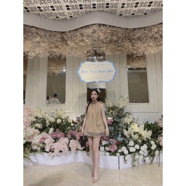 Áo yếm tơ màu nude thanh lý/ Áo xốp kiếng cột nơ sang chảnh