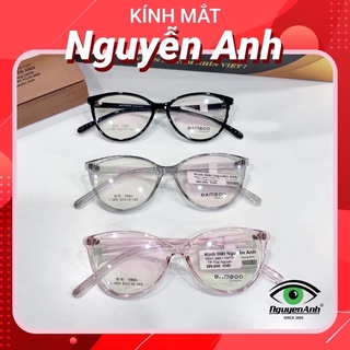 [Ảnh thật+Free ship] gọng kính cận nhựa dẻo bamboo 060 dáng mắt mèo cho nữ mặt tròn, nhỏ, dài màu hồng, đen, trong suốt