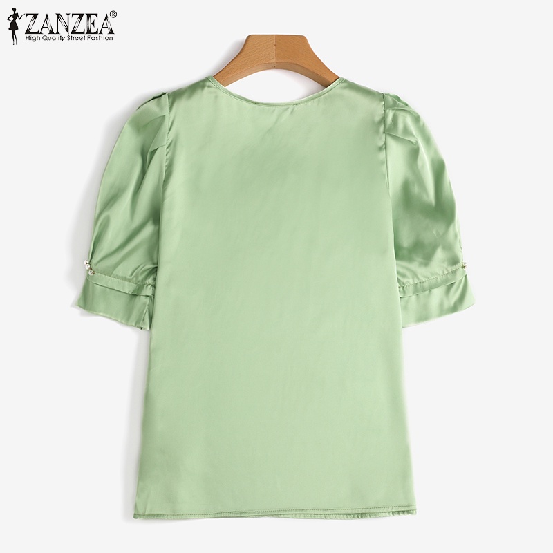 Zanzea Áo Sơ Mi Tay Lửng Vải Satin Thời Trang Dành Cho Nữ