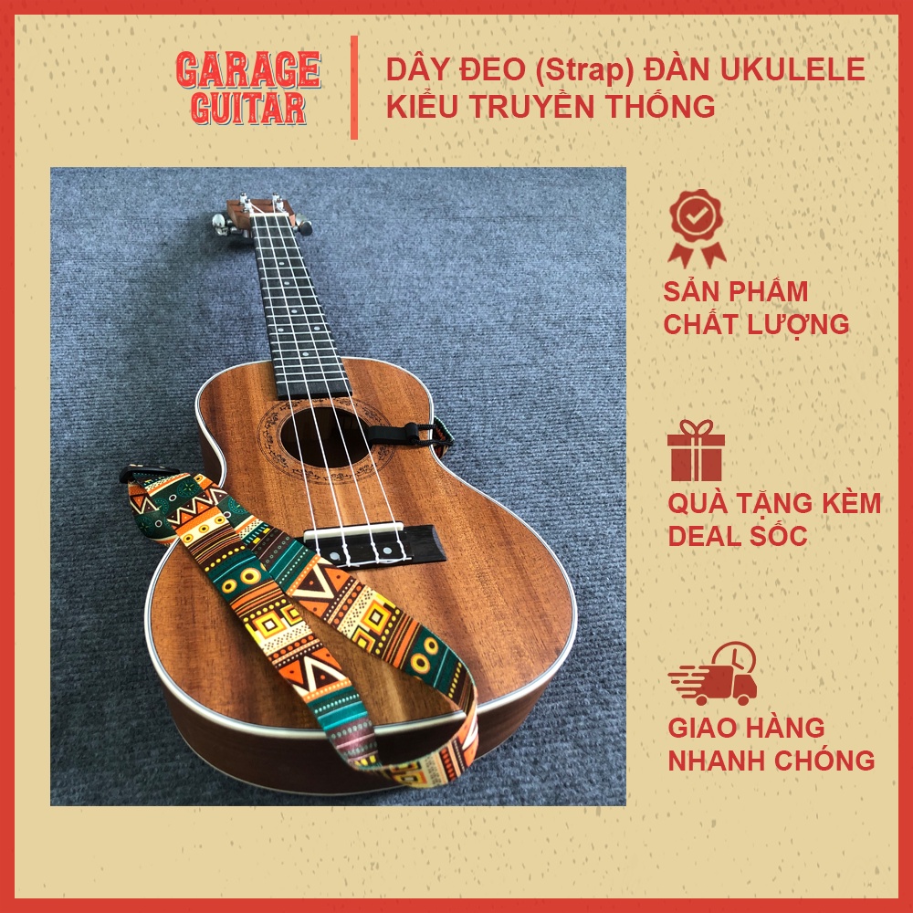 Dây đeo  đàn Ukulele kiểu truyền thống không cần đục thùng, họa tiết thổ cẩm - Garage Guitar