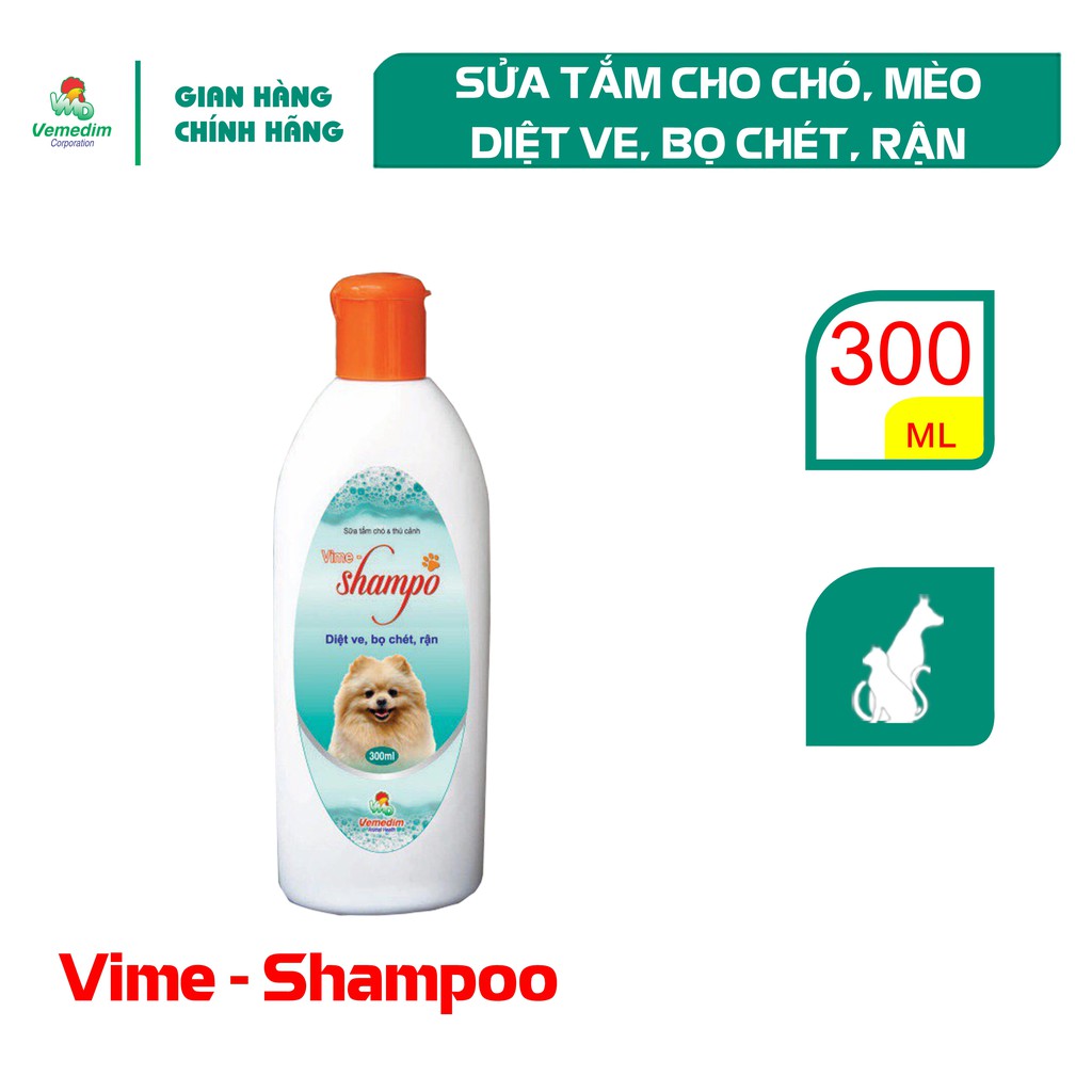 Vemedim Vime-shampo sữa tắm chó, mèo diệt ve, rận, bọ chét, chai 300ml