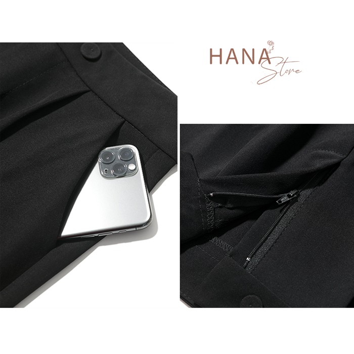 Quần baggy công sở nữ 2 cúc bấm cạp lưng cao màu Đen dài ống bằng đứng - Mặc đi làm đi học sinh - Vải Vintex dày dặn mềm | BigBuy360 - bigbuy360.vn