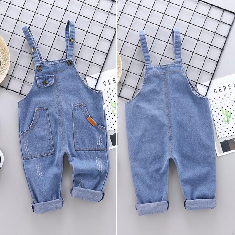 Quần Yếm Denim Màu Trơn Cho Bé Trai