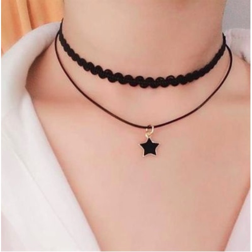 Set 2 vòng cổ dây chuyền choker nữ vải nỉ ngôi sao vòng tròn phong cách hàn quốc cá tính