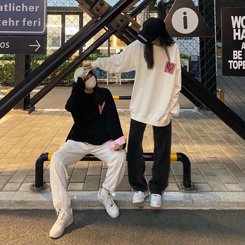 Jiashucheng Áo Sweatshirt Dáng Rộng Hình Nốt Nhạc Trái Tim Dính Phong Cách Hàn Quốc Dễ Phối Đồ