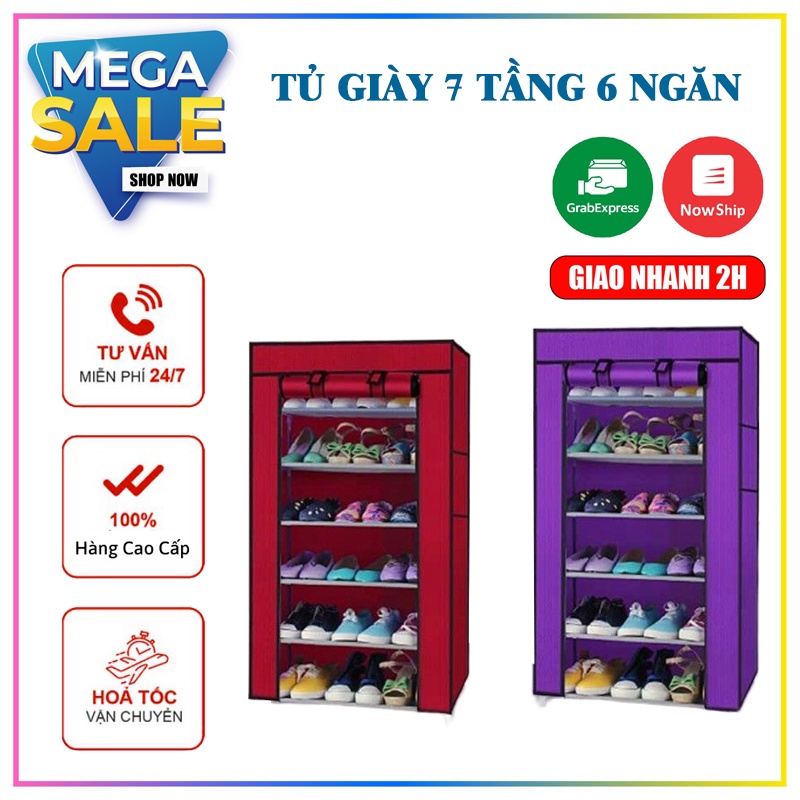 Tủ giày vải 7 tầng 6 ngăn Chất Liệu Vải Khung Inox