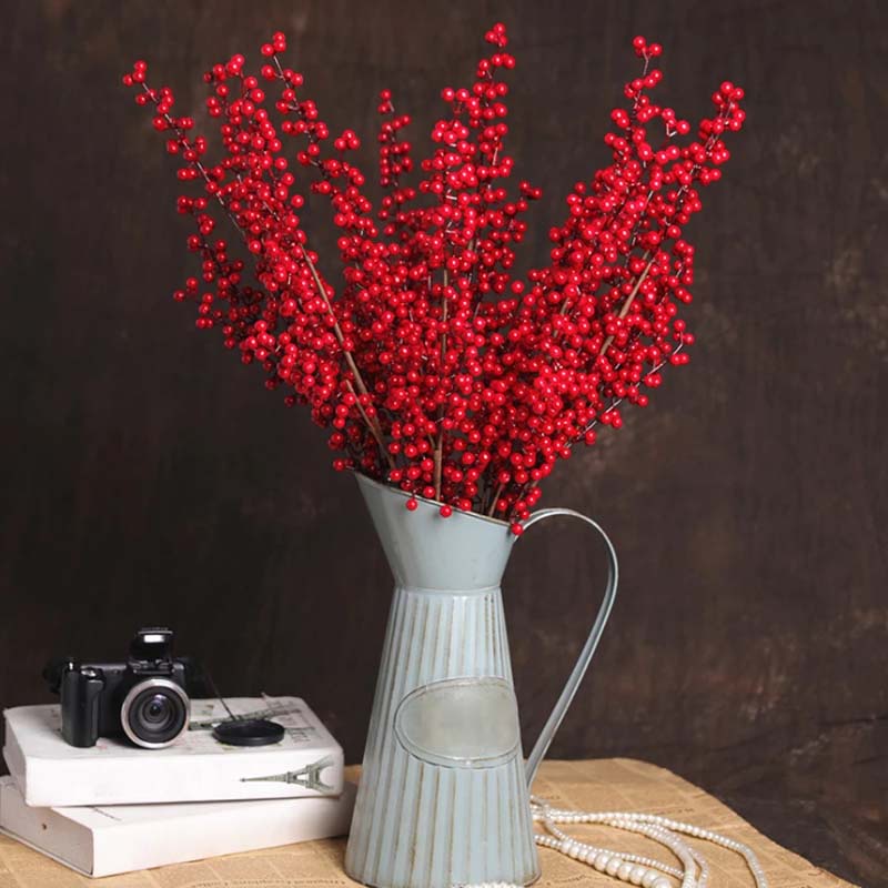Nhánh quả mọng đỏ nhân tạo 65cm trang trí nội thất dịp năm mới đa dụng