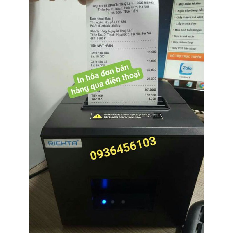 Máy in hóa đơn in bil qua điện thoại bắt wifi Richta R82M