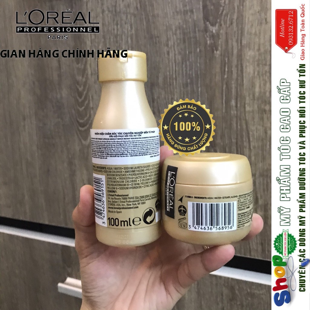 [L'oreal-chính hãng] Cặp gội + hấp (ủ) tóc L'oreal Lipidium Absolut Repair dành cho tóc hư tổnml