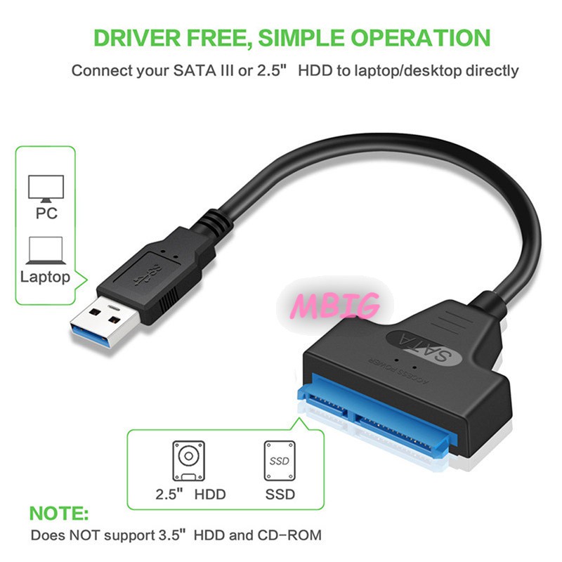 MG USB 3.0 to SATA 22 Pin 2.5 Inch Hard Disk Driver SSD Adapter Cable Super Speed Converter @vn