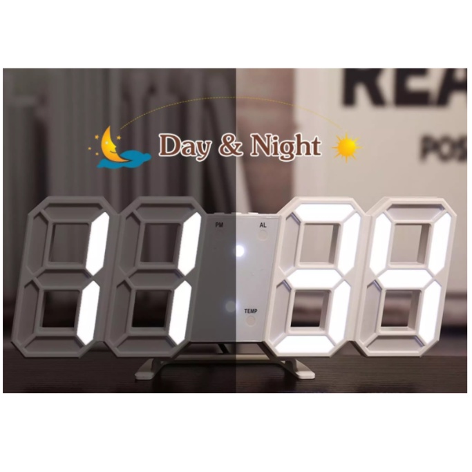 Đồng hồ báo thức điện tử treo tường, để bàn trang trí báo thức số tự động thay đổi độ sáng, tự động lưu giờ Minial LED3D