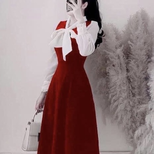 Đầm công sở, váy dự tiệc chất dạ nhung dáng xoè dài tay voan mịn sang chảnh nhiều màu