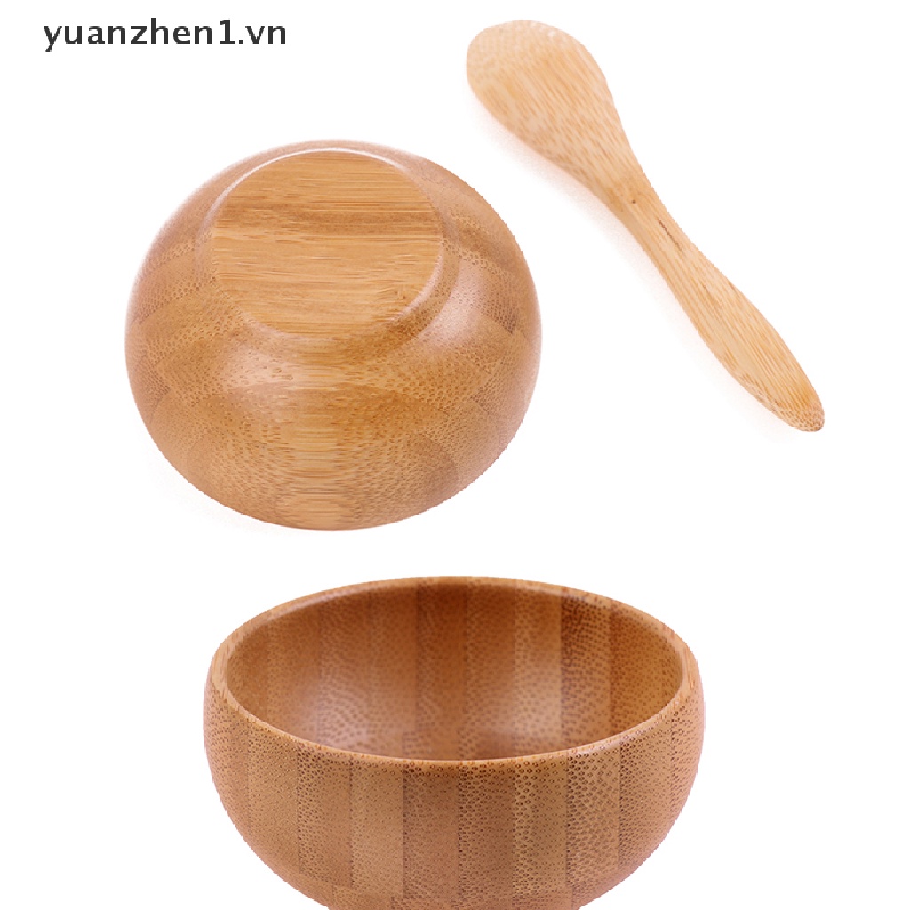 [Hàng mới về] Bộ bát trộn mặt nạ kèm muỗng nhỏ bằng tre thân thiện với môi trường chăm sóc da mặt
