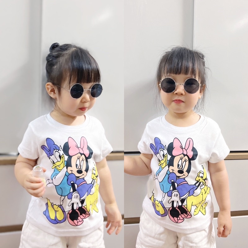 Áo Cộc Tay Bé Gái , Áo Pull Cộc Tay Mickey, Set 2 Áo Mickey Trắng Tím Cotton Mát - Nhà Cam