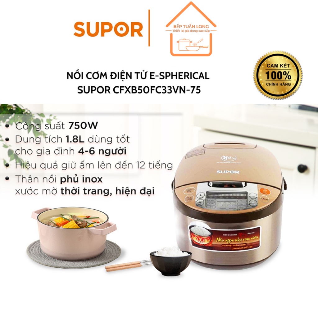Nồi Cơm Điện Tử Lòng Niêu SUPOR CFXB50FC33VN-75,1,8L, 750W - Hàng Chính Hãng bảo hành 12 tháng