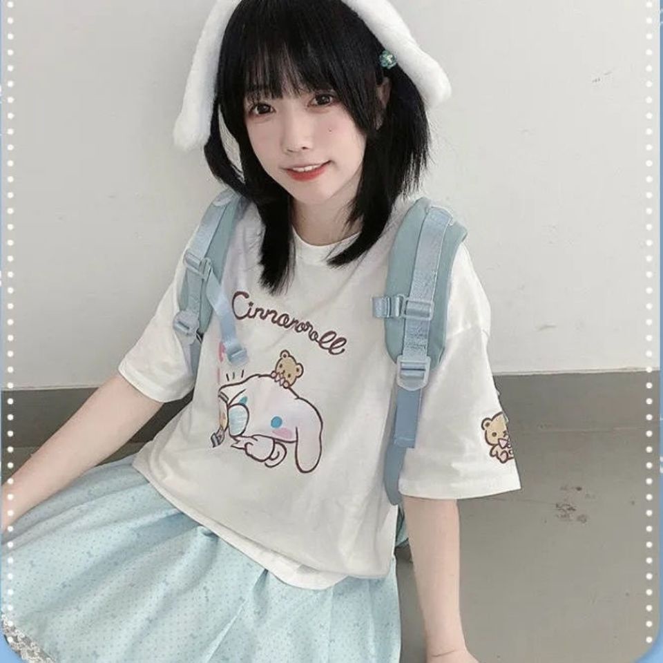 Áo Thun Tay Ngắn Cổ Tròn In Hình Chú Chó Cinnamon Dễ Thương Thời Trang Mùa Hè Cho Nữ
