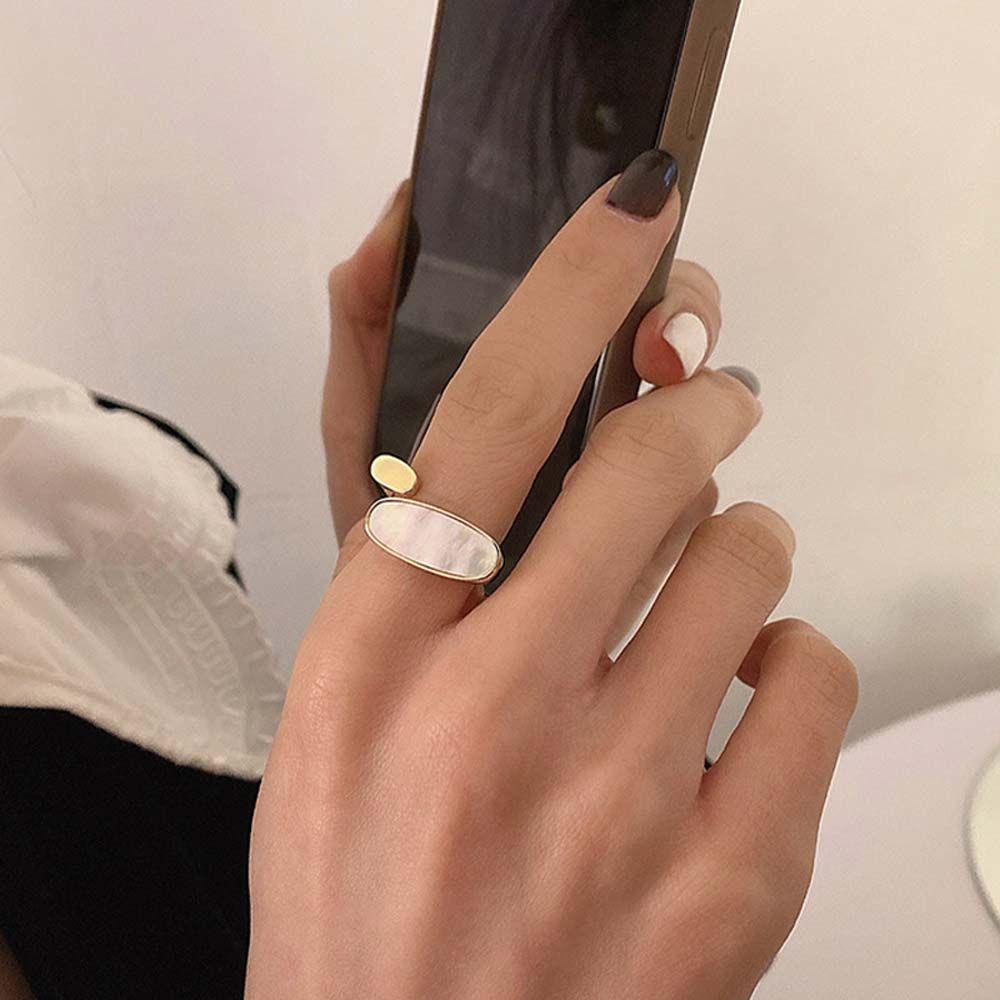 LILYES Nhẫn Hở Bằng Kim Loại Hình Oval Thiết Kế Bất Đối Xứng Thời Trang