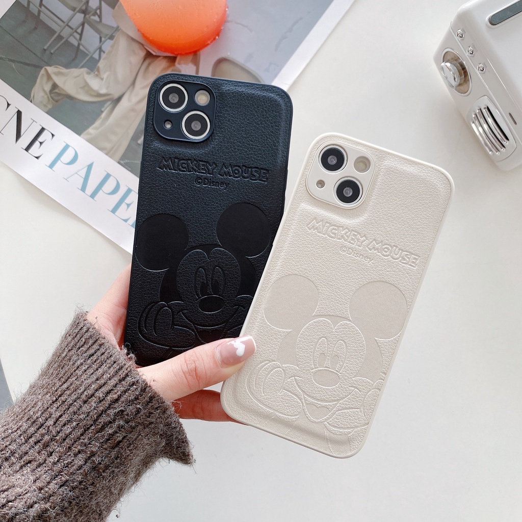 Ốp Điện Thoại Da Chống Sốc Họa Tiết Chuột Mickey Hoạt Hình Cho iPhone 13 / 12 / 11 / X / 8 / 7P