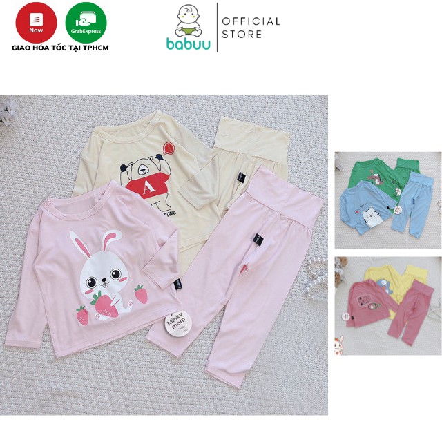 Đồ Bộ Dài Tay Thun Lạnh Cạp Cao MINKY MOM Cho Bé Gái Bé Trai 0 1 2 3 4 5 6 Tuổi-Set Bộ Quần Cạp Cao Chống Hở Bụng Cho Bé