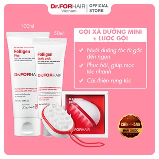 Bộ gội xả dưỡng mini CƠ BẢN, giúp giảm rụng và hỗ trợ mọc tóc hiệu quả Dr.FORHAIR Folligen Plus x Scalp Pack x Brush