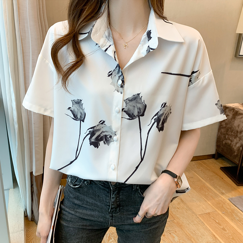 Áo Sơ Mi Voan Ngắn Tay In Họa Tiết Hoa Thanh Lịch Dành Cho Nữ | BigBuy360 - bigbuy360.vn