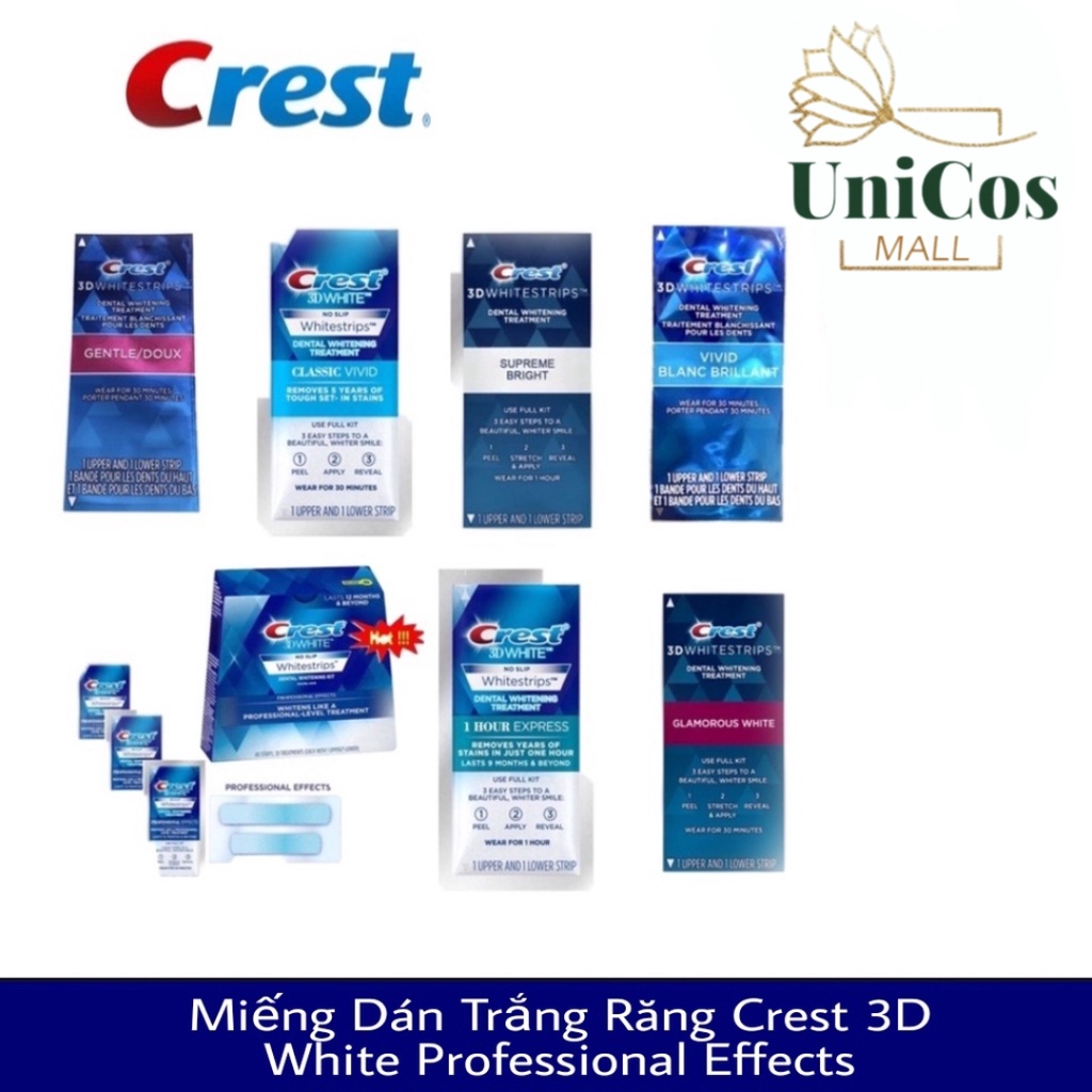 Miếng dán trắng răng hiệu quả 12 tháng Crest 3D White , Mỹ Miếng dán trắng răng cấp tốc, chống ê buốt cho răng nhạy cảm