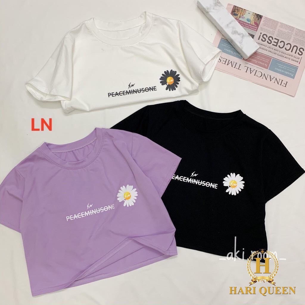 Áo croptop xinh xắn in hoa cúc chữ gạch xinh xắn chất đẹp