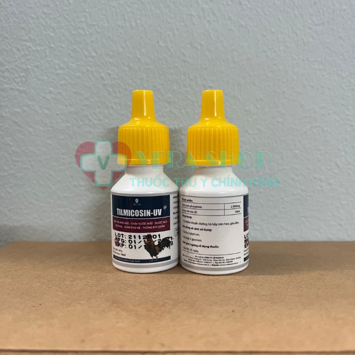 UV TILMICOSIN 10ML - Khò khè, chảy nước mắt, nước mũi, tang, phù nề, thông khí quản cho gà đá