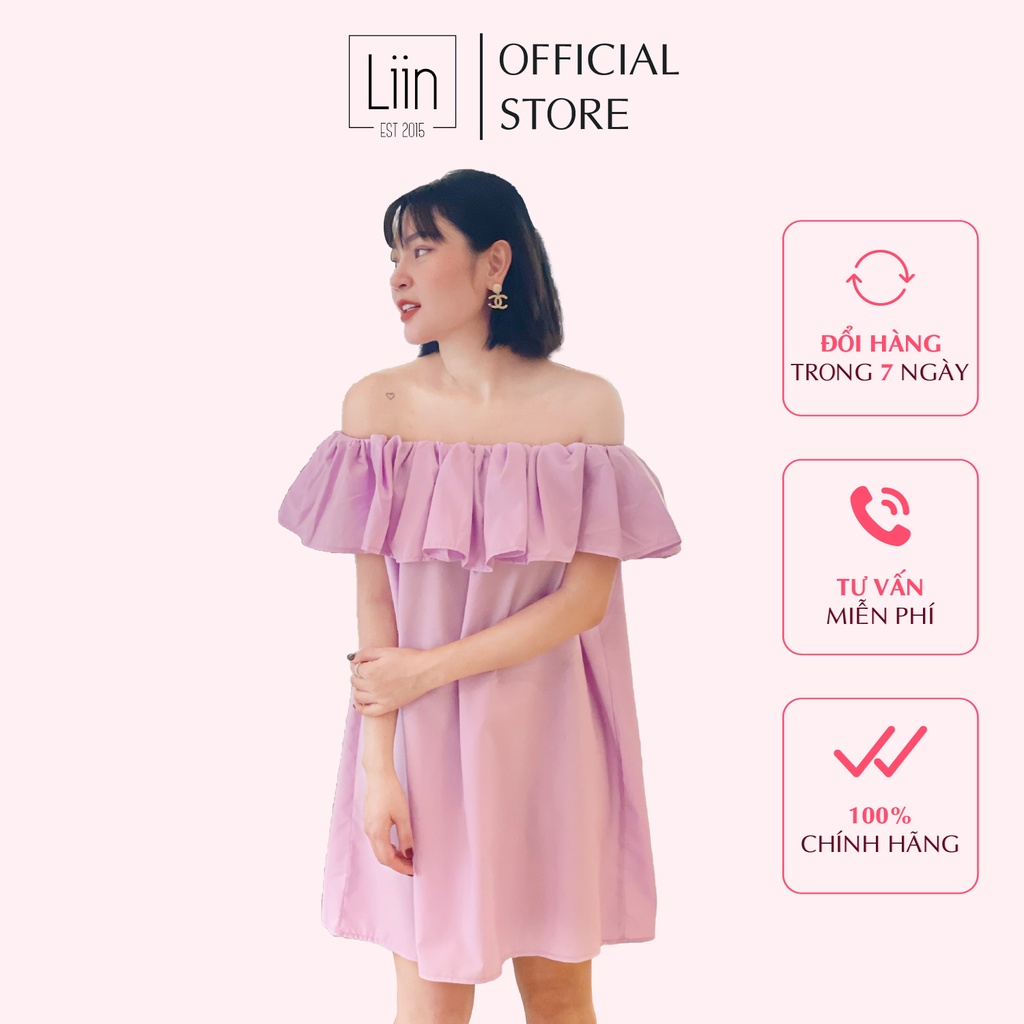 LIIN - Đầm lụa thoáng mái thiết kế trễ vai nữ tính, xinh xắn
