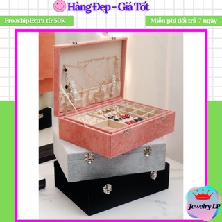 Hộp để trang sức, mỹ phẩm bằng da, nỉ cao cấp phong cách thanh lịch - Kệ bày hoa tai, dây chuyền để bàn
