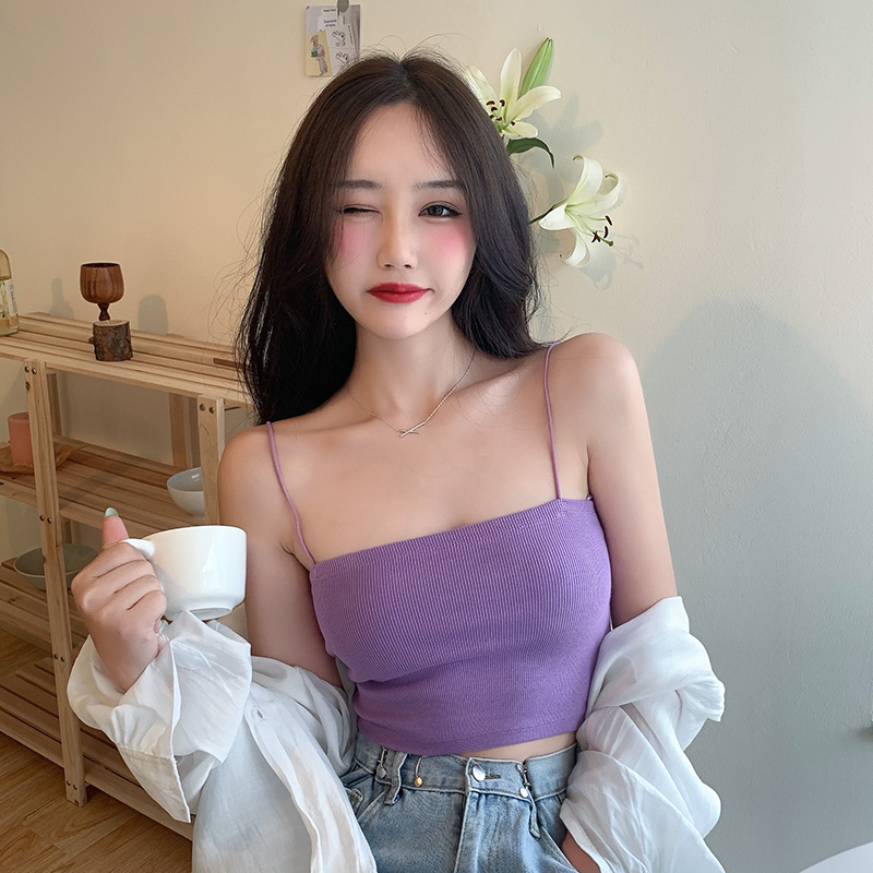 Xiaozhainv Áo thun ôm 2 dây màu trơn phong cách Hàn
