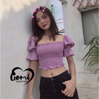 ÁO CROPTOP NHÚN CHỈ TAY NGẮN [GEMI SHOP]