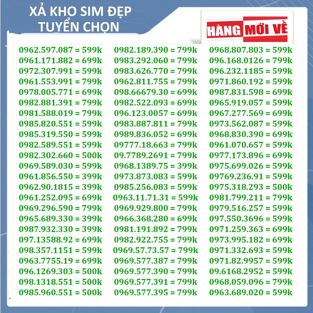 Sim Viettel 09 số đẹp [Số Vip] giá rẻ, có nhiều gói cước V90(120Z), V120N,DK50...