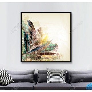 Tranh treo tường Canvas trang trí canvas lông vũ xám 40x40cm ( có khung viền )