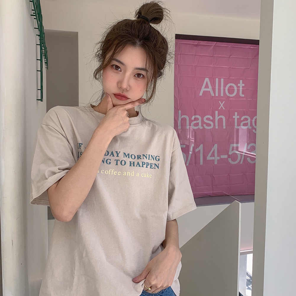 Áo Thun Dáng Rộng Ngắn Tay In Chữ Phong Cách Hong Kong Thời Trang Cá Tính Dành Cho Nữ sa7690