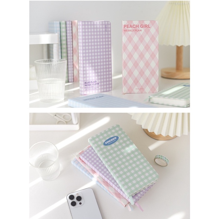 Sổ Tay Slim Weekly Planner Bìa Caro Pastel Ruột Kẻ Ô Vuông 96 Trang