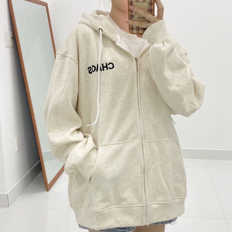 XPstore Áo Khoác Hoodie Zip ulzzang Thêu CHAOS (Ảnh thật)