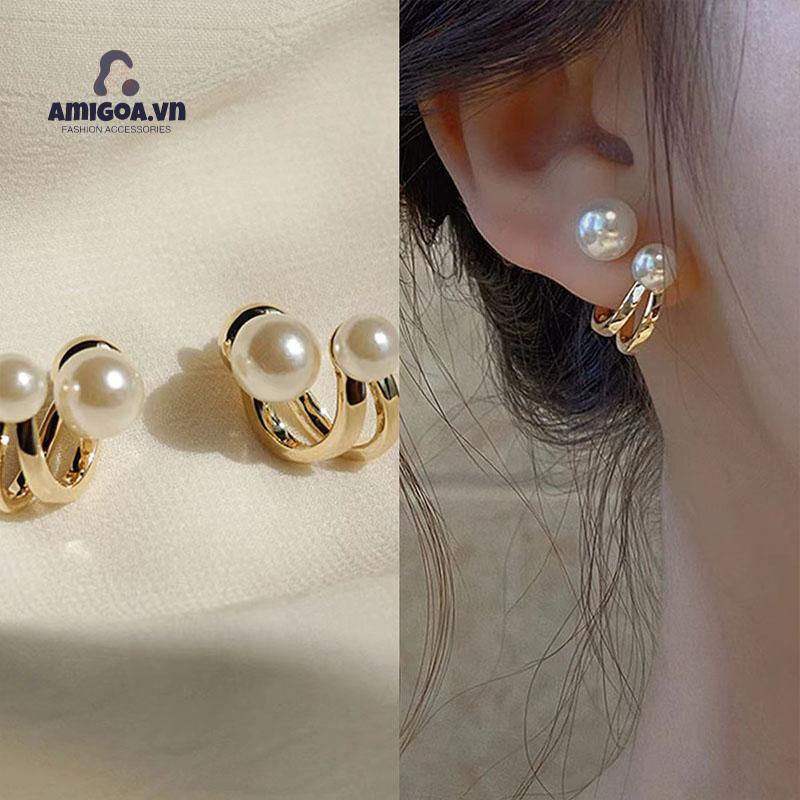 ✨✨Bông tai mạ bạc 925 đính ngọc trai đơn giản thời trang phong cách Hàn Quốc