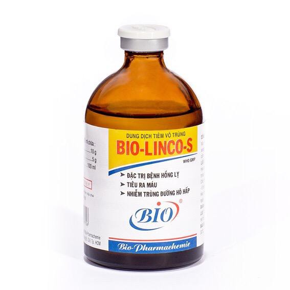 BIO-LINCO S Chai 20ml. Dùng cho gà đá bị ho khò khè. Chó mèo têu chảy ra máu. Bệnh hồng lỵ trên heo