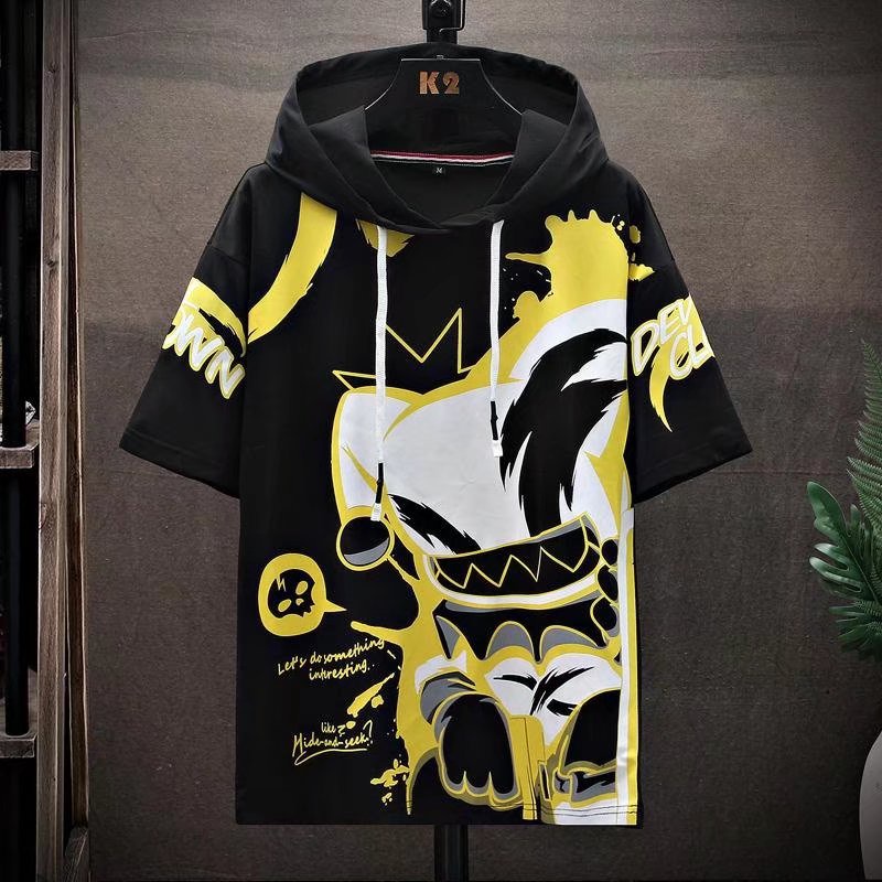 Áo Thun Tay Ngắn Có Mũ Trùm Đầu Phong Cách Thời Trang Nhật Bản Cho Nam Giới Có size Lớn [M-5XL]