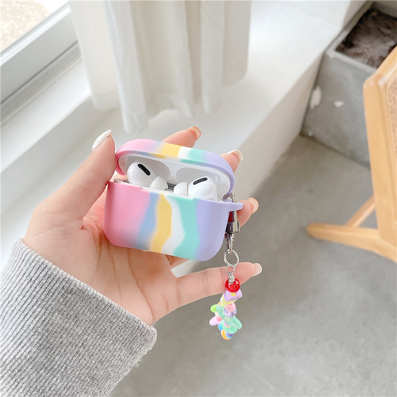 Vỏ Bảo Vệ Hộp Sạc Tai Nghe Airpods Pro3 Apple Mềm Trong Suốt Họa Tiết Cầu Vồng Màu Sắc Sáng Tạo