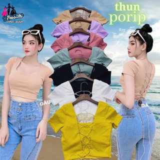 Áo Kiểu Nữ Croptop Thun Porip Đan Dây Xéo Lưng Mẫu Mới Siêu Thời Trang