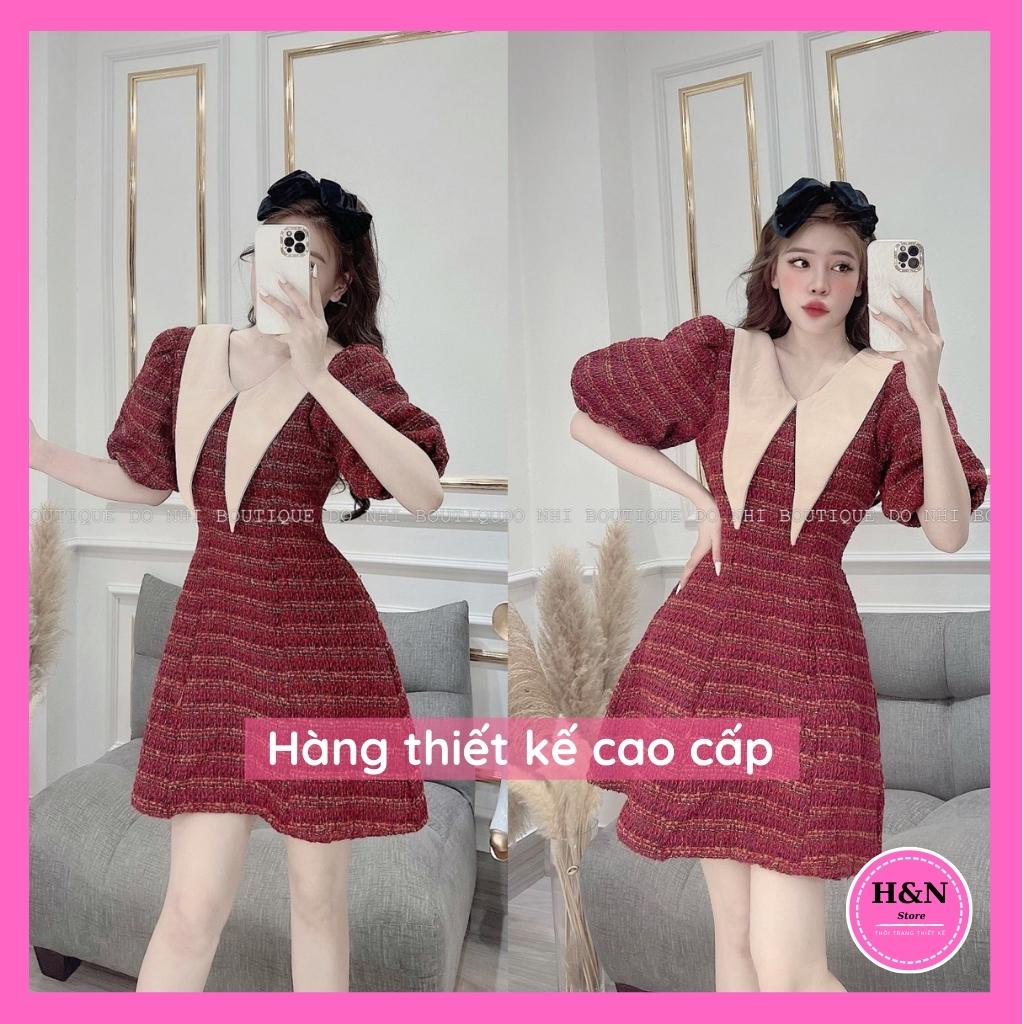 Váy nữ dạ tay bồng dự tiệc Đầm xòe thiết kế xinh đẹp sang chảnh HN Clothing V39