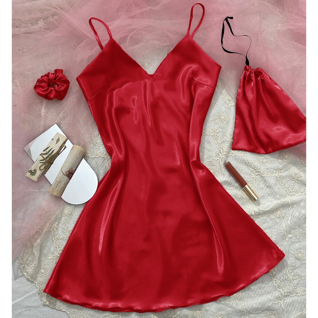 Bộ Đồ Ngủ 3 Món Bằng Lụa Mát Thời Trang Quyến Rũ Cho Nữ