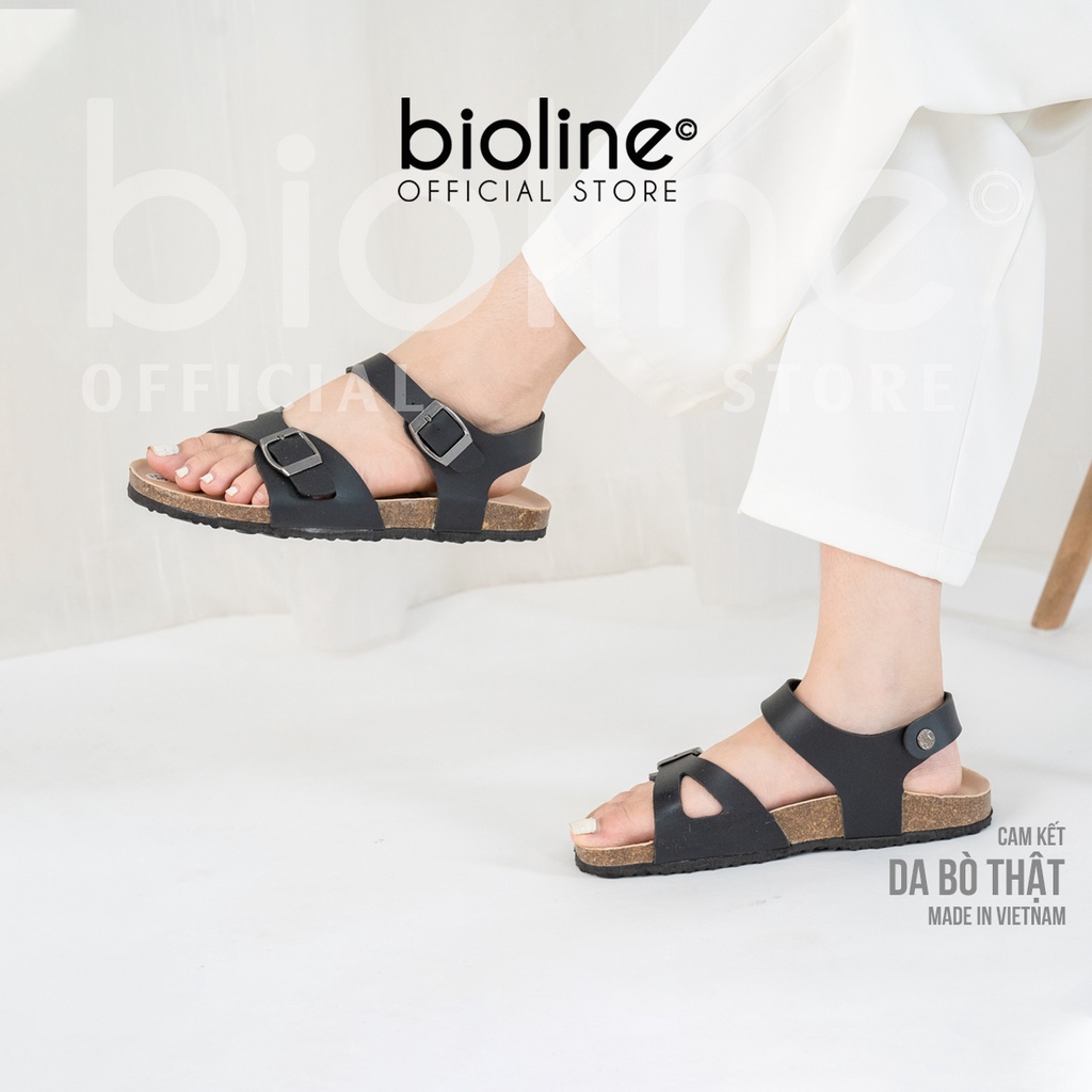 [Da bò thật] D23 - Dép sandal đế trấu Birken da bò thật Unisex - Đế trấu - Bioline Official Store