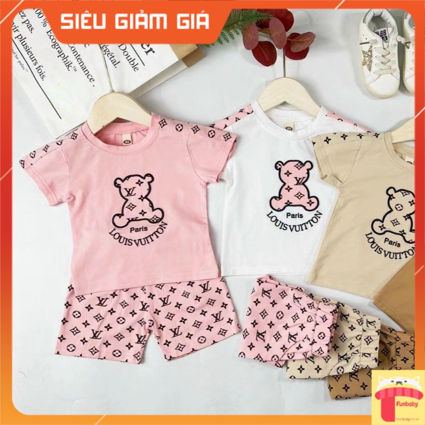 Quần áo hè cho bé gái 1-6 tuổi hình Gấu hàng cao cấp, Bộ cộc trẻ em nữ vải cotton co giãn tốt thấm hút mồ hôi