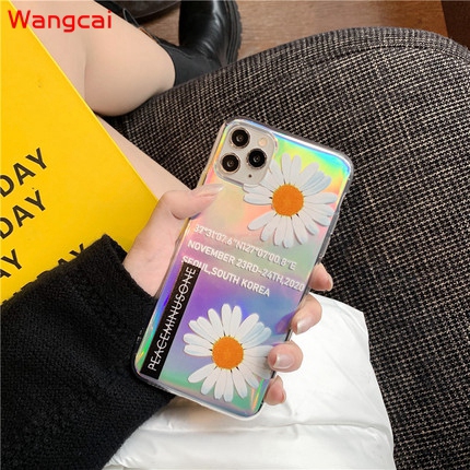 OPPO A91 A8 A9 A5 2020 A7 A5S A5 A3S A3 A83 A1 A79 A57 A39 Phone Case GD Daisy Flower Fresh Glitter Bling Colorful Clear Transparent Soft TPU Case Cover