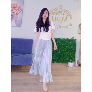 (sẳn) chân váy trắng bạc (PLEATED SKIRT)