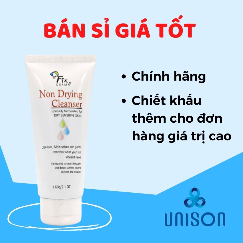 Sữa rửa mặt cho da dầu mụn nhạy cảm trắng da dưỡng da dưỡng ẩm tẩy tế bào chết Fixderma Non Drying (60g) Unison Shop