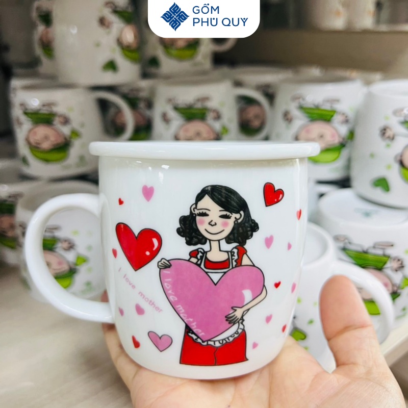 Cốc Sứ - Cốc Uống Nước Hình Gia Đình Gốm Sứ Bát Tràng Decor Dễ Thương